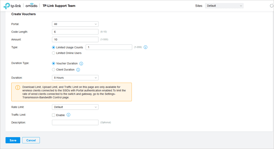 Create vouchers in Omada
