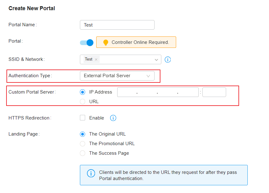 Omada external portal server configuration